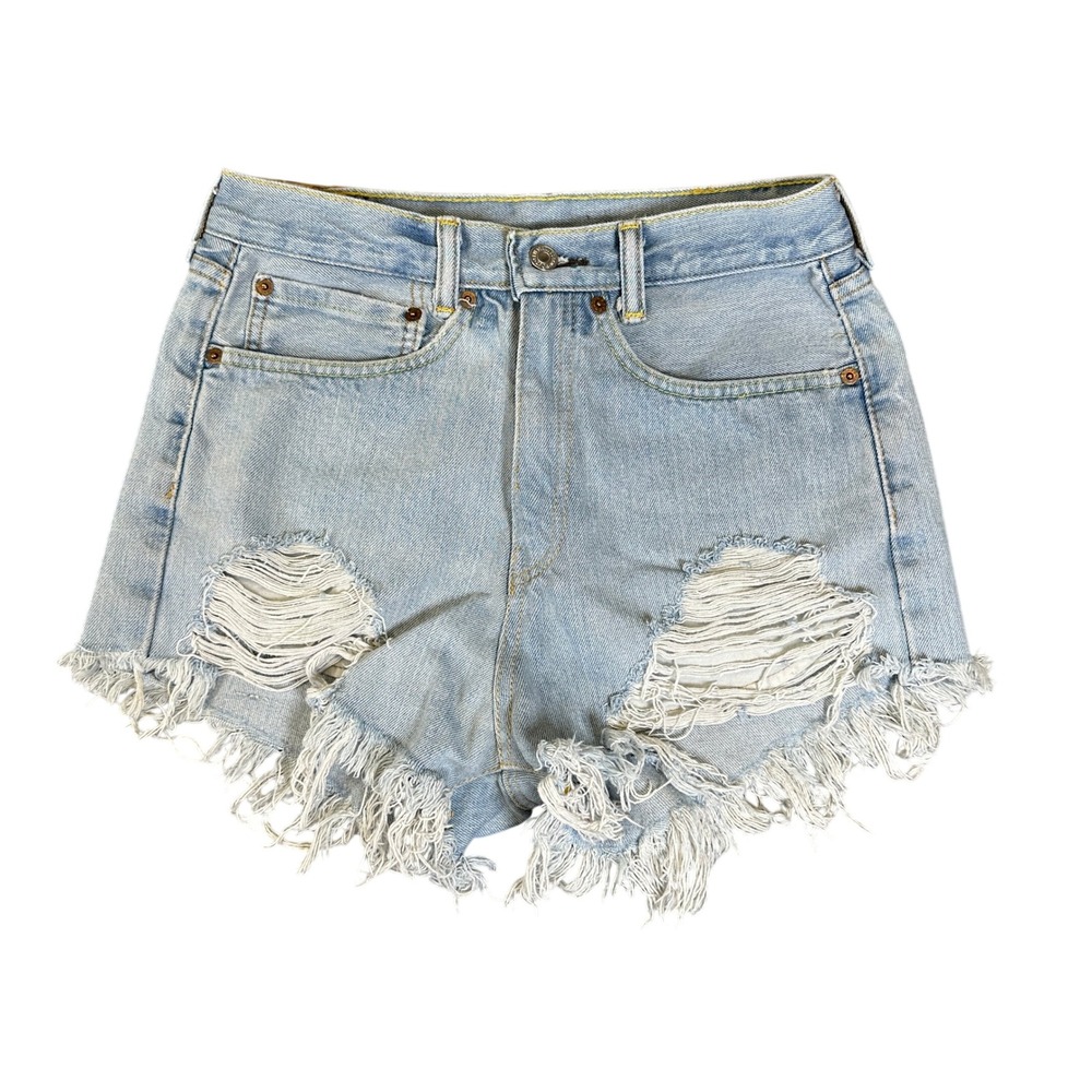 Levis 505 Light Wash Distressed Denim Shorts High Waisted Cut Offs W29
